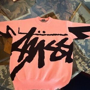 Stussy Pink and Black Crewneck Sweater